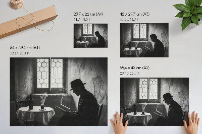 Poster kunstdruck Schwarz-Weiß-Atmosphäre, Mann mit Buch, klassische Eleganz