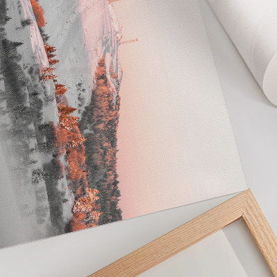 Kunstdruck poster Eine Winterlandschaft in Rosa- und Weißtönen