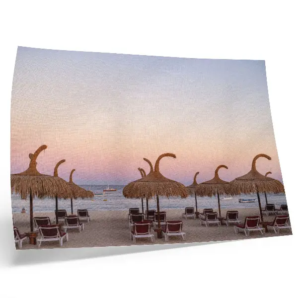 Kunstdruck azurblaues, ruhiges Meer mit zartrosa Horizont