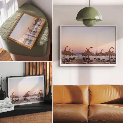 Kunstdruck azurblaues, ruhiges Meer mit zartrosa Horizont