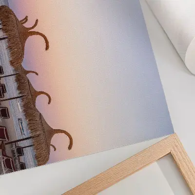 Kunstdruck azurblaues, ruhiges Meer mit zartrosa Horizont