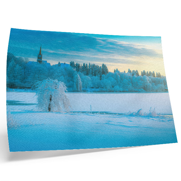 Kunstdruck poster Winterlandschaft, Ruhe, Himmel, See, Bäume