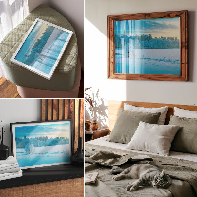 Kunstdruck poster Winterlandschaft, Ruhe, Himmel, See, Bäume