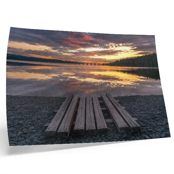 Poster See im Sonnenuntergang in warmen Holzfarben
