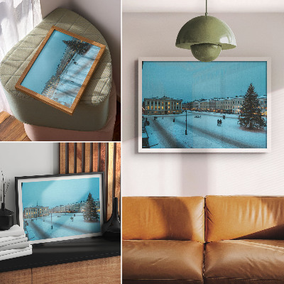 Poster kunstdruck Winterlandschaft, klassische Architektur, Weihnachtsstimmung