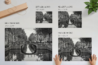 Poster kunstdruck Schwarz-weiße Brücken und Kanal-Stadtraum