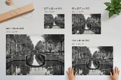 Kunstdruck Poster schwarz-weiße Darstellung von Brücken und Kanälen im Stadtraum