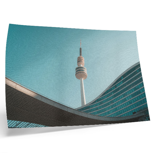 Poster Blauer Himmel, modernes Gebäude, Stadtturm