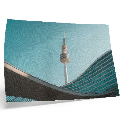 Poster Blauer Himmel, modernes Gebäude, Stadtturm