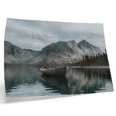Kunstdruck Poster mit Motiv von Bergen, See, Boot, Frieden und Harmonie