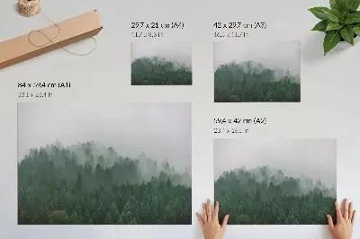 Poster nebliges Waldpanorama in Grün- und Grautönen