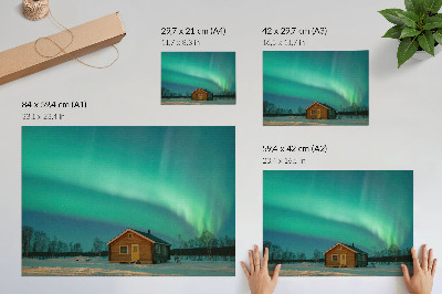 Poster Nordlichter über dem Winterhaus