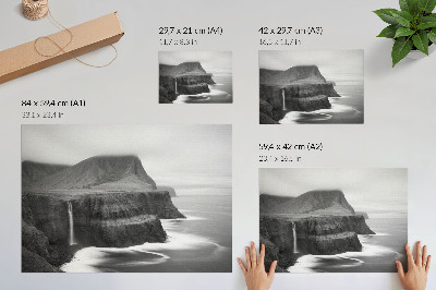 Poster kunstdruck Eine friedliche Landschaft mit Wasserfall und Bergen