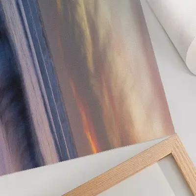Kunstdruck Poster pastellfarbene Meereswellen und untergehende Sonne