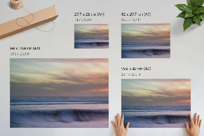 Kunstdruck poster Pastellfarbene Meereswellen und die untergehende Sonne