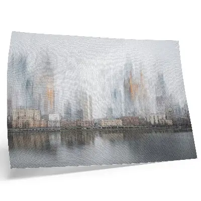Kunstposter Neblige Stadt mit pastellfarbener Spiegelung der Moderne