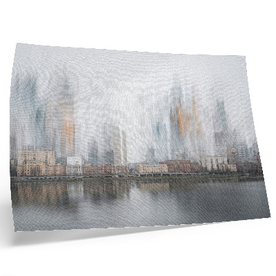 Poster kunstdruck Neblige Stadt, pastellfarbene Spiegelung der Moderne