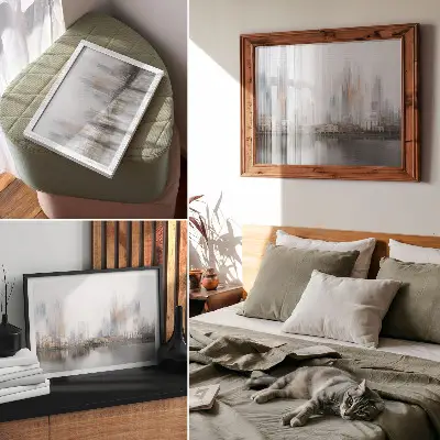 Kunstposter Neblige Stadt mit pastellfarbener Spiegelung der Moderne