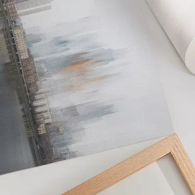 Kunstposter Neblige Stadt mit pastellfarbener Spiegelung der Moderne