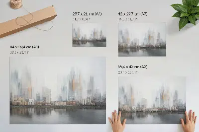 Kunstposter Neblige Stadt mit pastellfarbener Spiegelung der Moderne