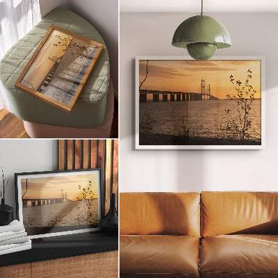 Kunstdruck poster Brücke bei Sonnenuntergang mit einem Baum