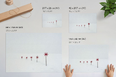 Poster kunstdruck Minimalistische Wintersterne in Weiß und Rot