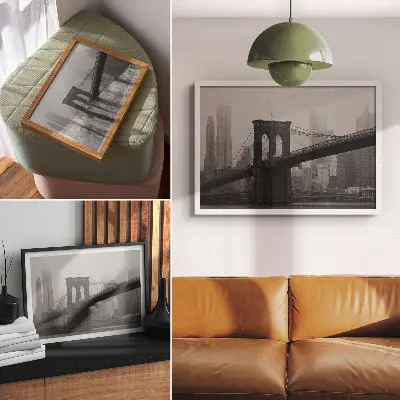 Kunstdruck Poster Die Brücke und die Stadt in Grautönen für Frieden und Eleganz