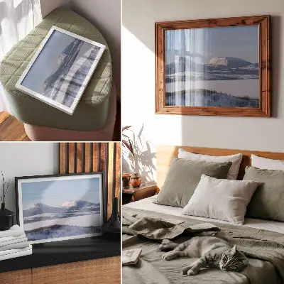Kunstdruck verschneite Berge Winterlandschaft mit klarem Himmel