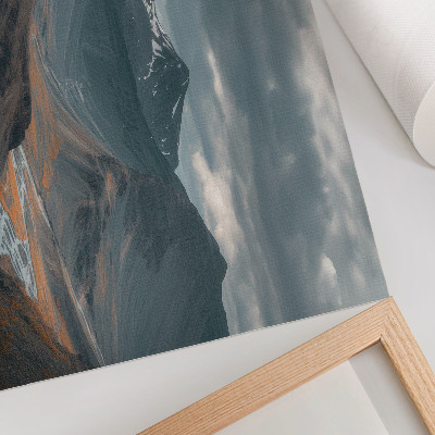 Poster Düstere Berge, orangefarbene Bäche, dramatische Wolken