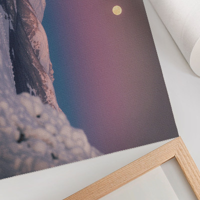 Poster kunstdruck Schneebedeckte Berge, pastellrosa Mond