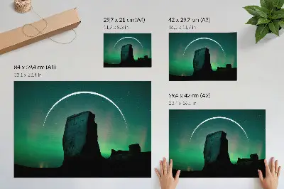 Kunstdruck Poster mit Nachthimmel und grünen Felsentönen in kosmischer Atmosphäre
