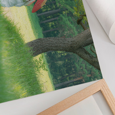 Poster kunstdruck Traditionelle Kleidung, Regenschirm, grüne Wiese, Bäume