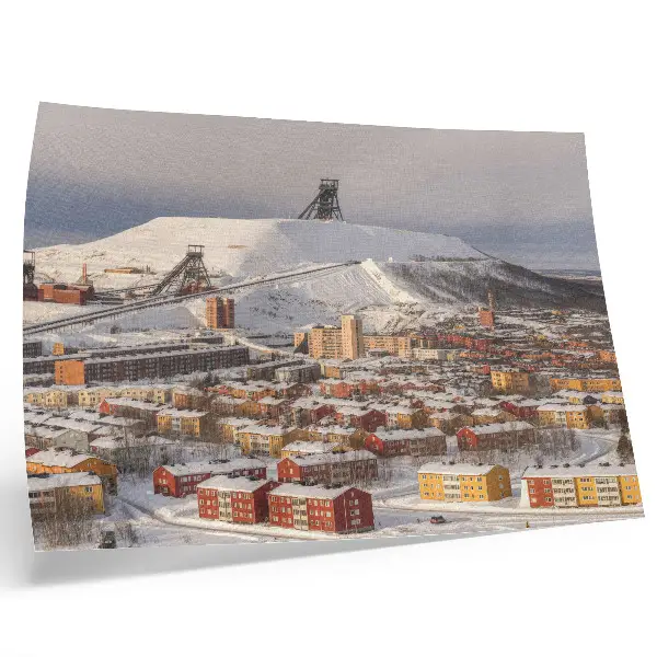 Poster Winterstadt mit farbenfrohen Gebäuden im Kontrast zum Schnee