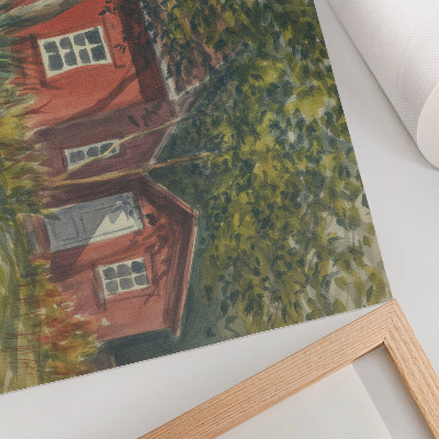 Poster kunstdruck Holzhaus, Bäume, üppiges Grün, idyllisch