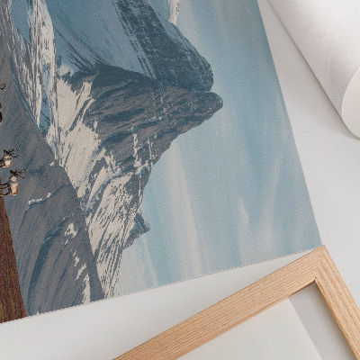 Kunstdruck poster Malerische Berge, friedliche Rentiere, Winterlandschaft