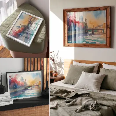 Poster städtisches Aquarell mit Brückenkuppel und Wasserspiegelungen