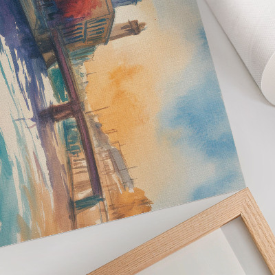 Poster Städtische Aquarell-Brückenkuppel-Wasserspiegelungen