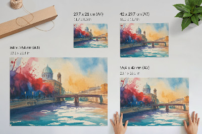Poster Städtische Aquarell-Brückenkuppel-Wasserspiegelungen