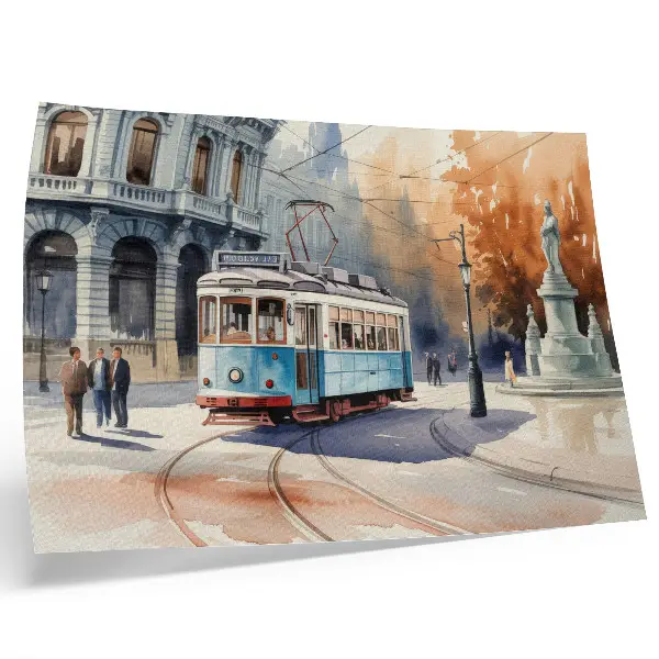 Poster Aquarell einer eleganten Vintage-Stadtstraßenbahn