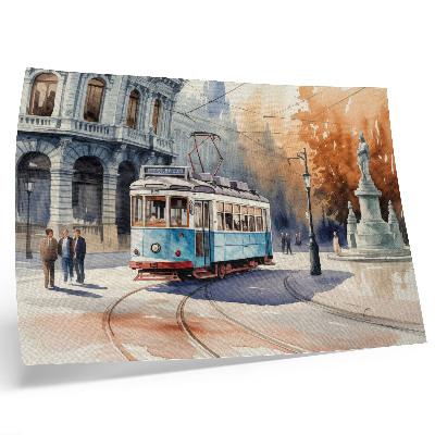 Poster Vintage-Stadtstraßenbahn-Aquarell-Eleganz
