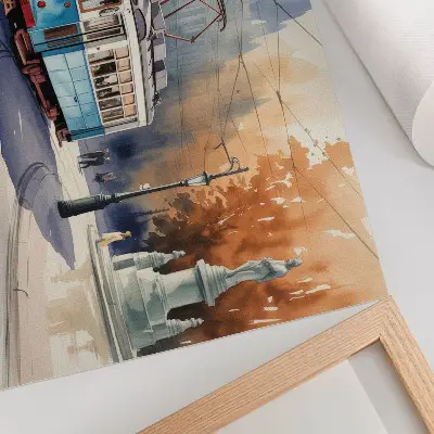 Poster Aquarell einer eleganten Vintage-Stadtstraßenbahn