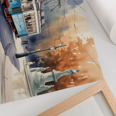 Poster Vintage-Stadtstraßenbahn-Aquarell-Eleganz
