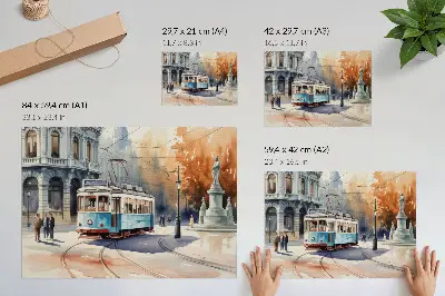 Poster Aquarell einer eleganten Vintage-Stadtstraßenbahn