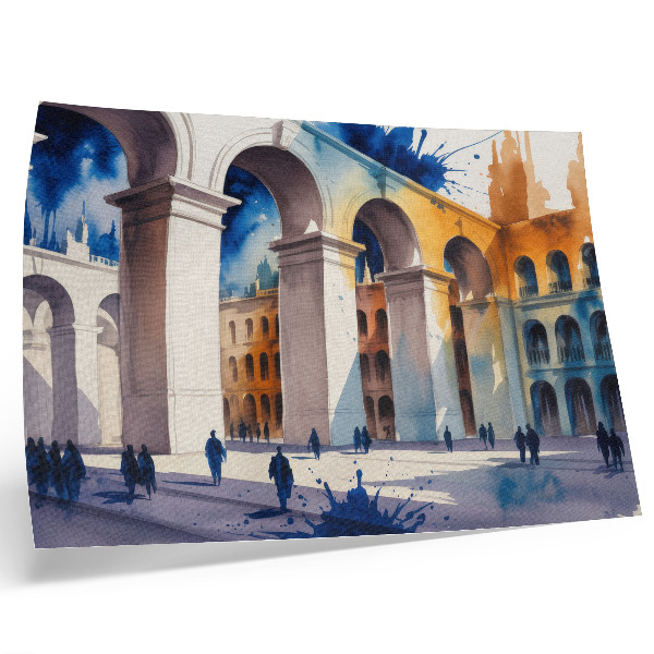 Poster kunstdruck Stadtarchitektur, Aquarellflecken, elegante Bögen