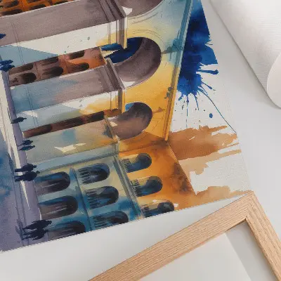 Kunstdruck Poster Stadtarchitektur mit Aquarellflecken und eleganten Bögen