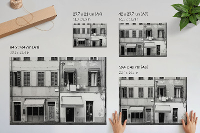 Kunstdruck poster Die Fassade des Mietshauses, der Kontrast von Schwarz und Weiß, Minimalismus