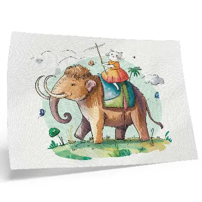 Poster Katze auf einem Mammut fantasievolles Natur und Magie Motiv