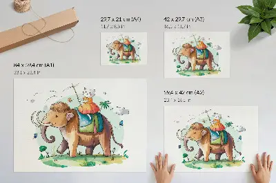 Poster Katze auf einem Mammut fantasievolles Natur und Magie Motiv