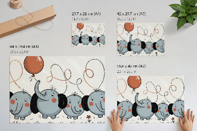 Poster kunstdruck Elefanten mit Luftballons, Sauberkeit, Spaß, Freude