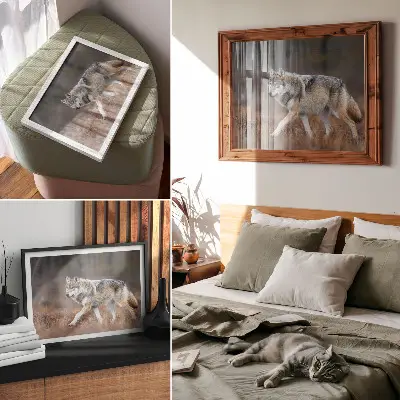 Poster Wolf in Bewegung in einer wilden Naturlandschaft